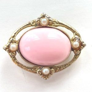 Pink Cabochon Faux Pearl Brooch